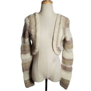 Anthropologie Far Away From Close Beige Tones Open Cropped Cardigan